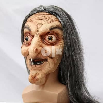 Evil witch scary masquerade mask of latex Full face mask with hair 0