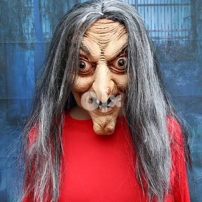 Evil witch scary masquerade mask of latex Full face mask with hair 3