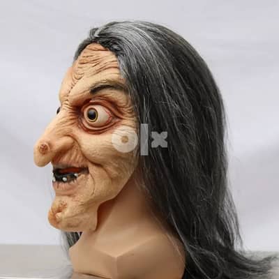 Evil witch scary masquerade mask of latex Full face mask with hair 5