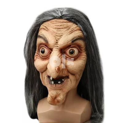 Evil witch scary masquerade mask of latex Full face mask with hair 6