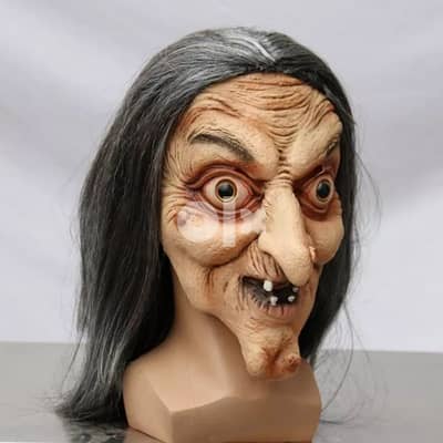 Evil witch scary masquerade mask of latex Full face mask with hair 7