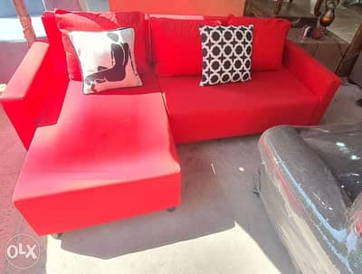 L shape sofa red color contact whatsapp please free delivery 0